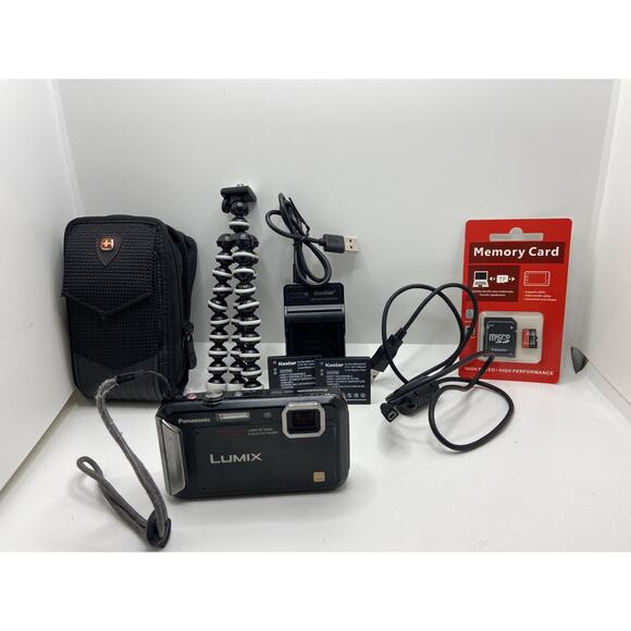 Panasonic Lumix DMC-TS20 16MP Batteries+Charger+USB+Case+Tripod+32GB SD (TESTED)